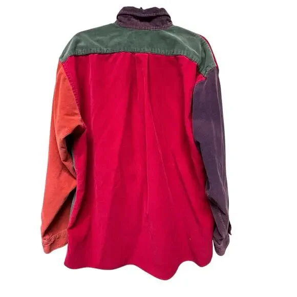 Vtg Lands’ End Colorblock Corduroy Shirt Men’s XL Tall Wide Wale Single Pocket - Picture 2 of 15